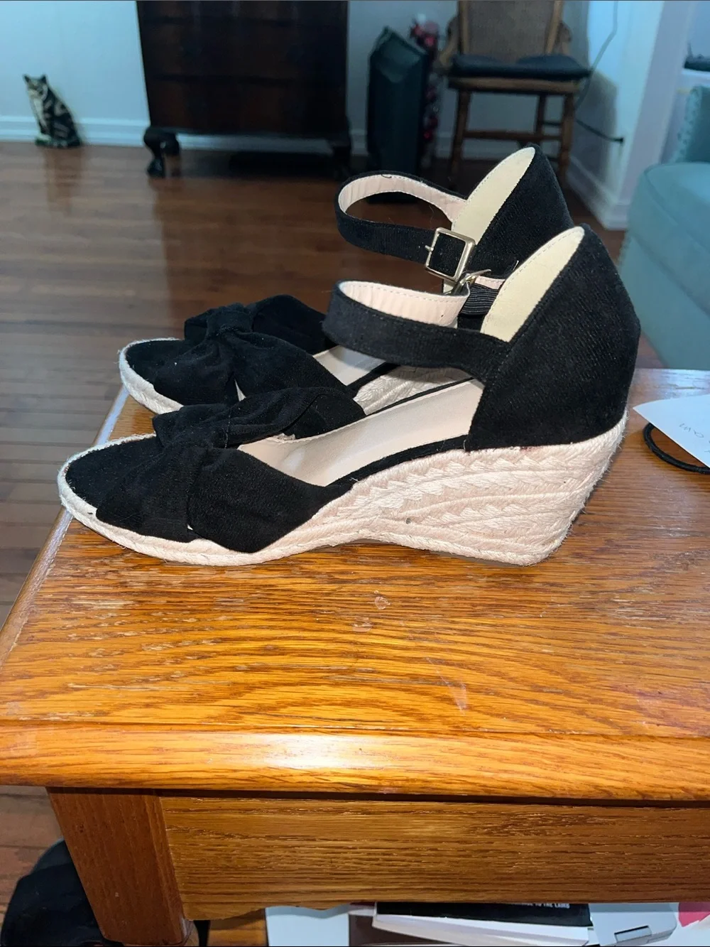 Black velvet wedges